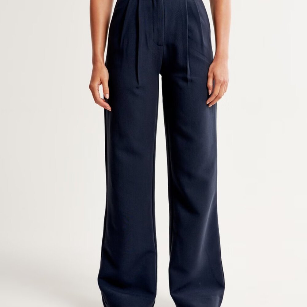 Abercrombie & Fitch Women's Navy Sloane Tailored Wide Leg Pant Size 33 Long